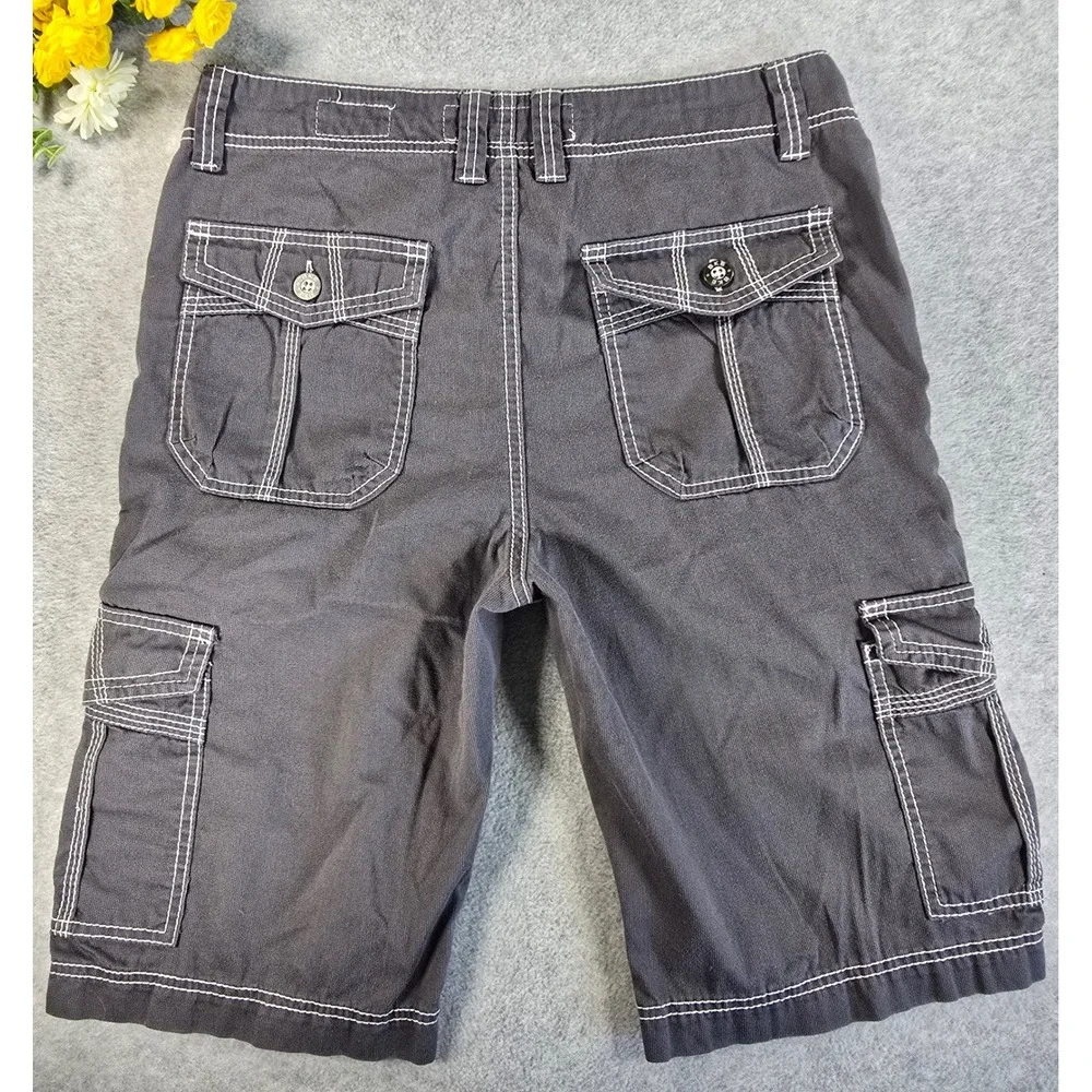 BKE Chase Standard Fit Cargo Shorts Mens 32 Gray Contrast Stitch Utility Y2K